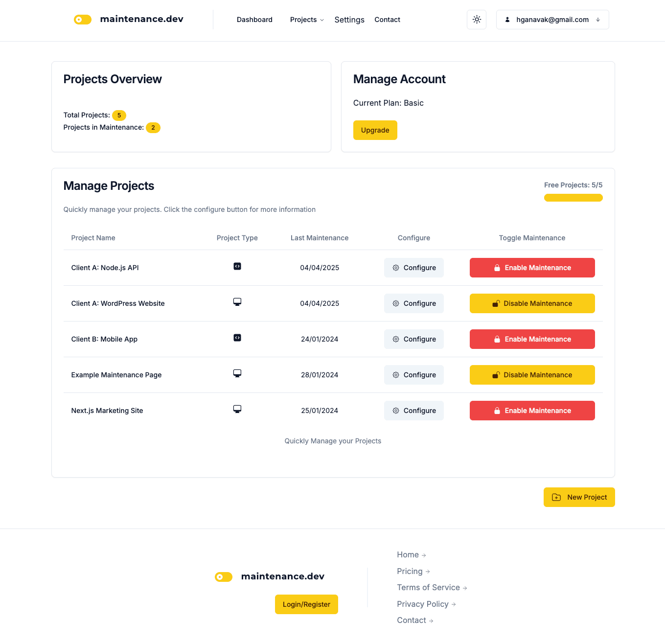 Maintenance.dev project dashboard