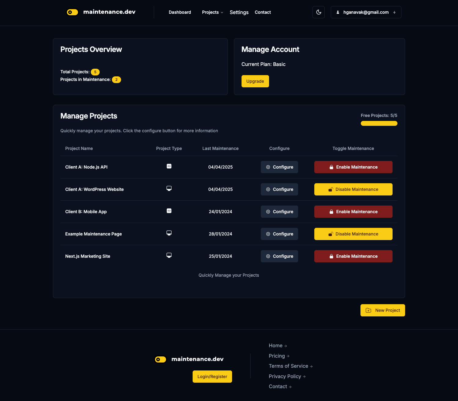 Maintenance.dev project dashboard