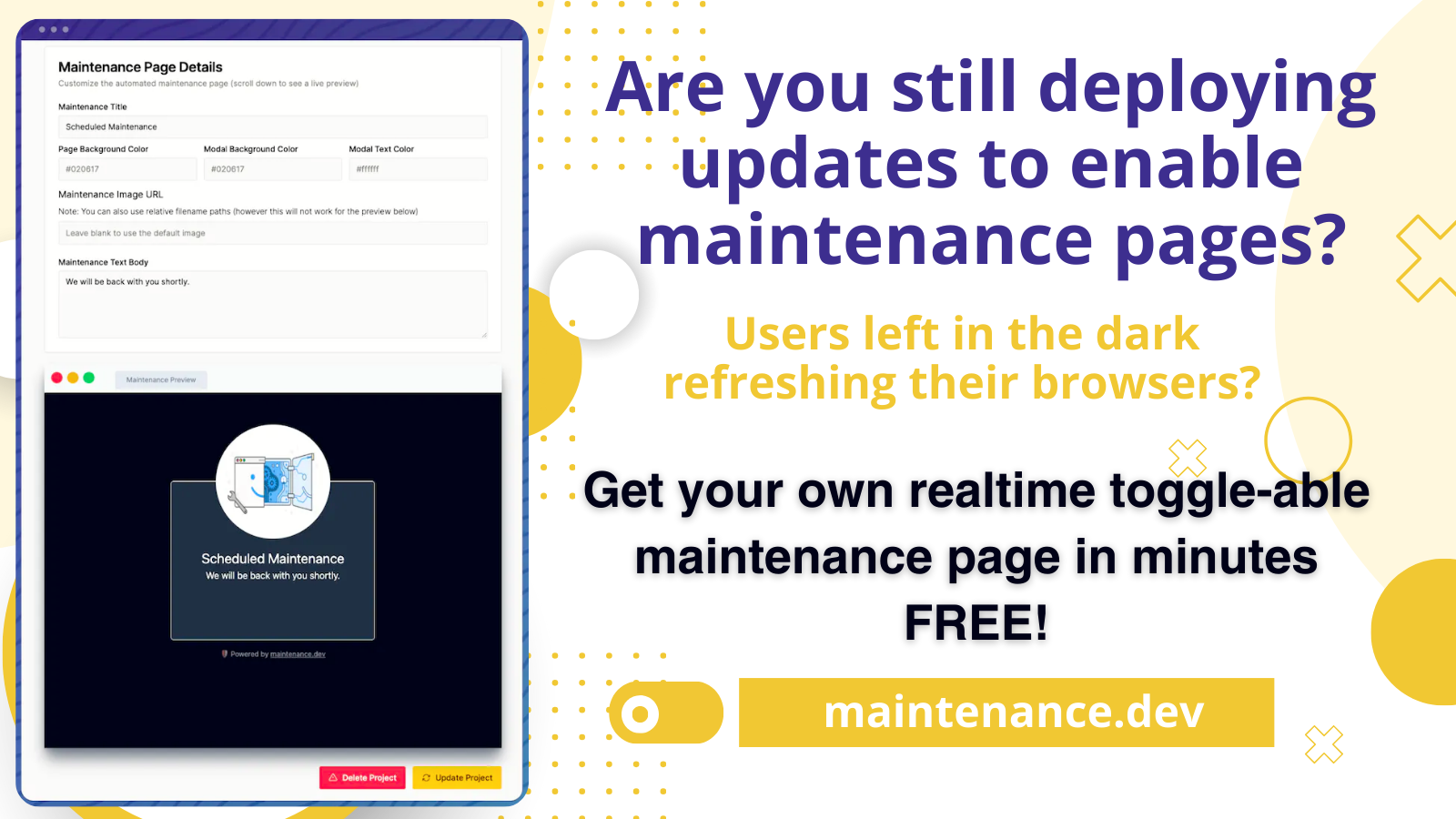 Maintenance.dev | Site Maintenance Pages Made Easy